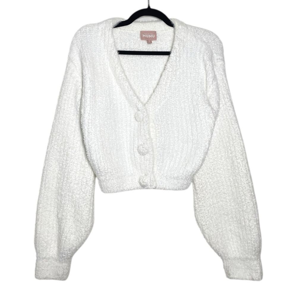 Show Me Your Mumu White Plush Cozy Fuzzy Clemmie Cardigan Sweater - Small